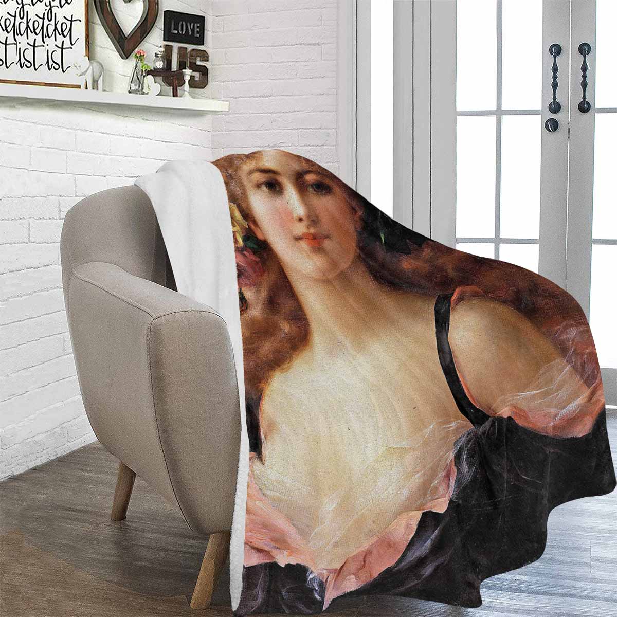 Victorian Lady Design BLANKET, LARGE 60 in x 80 in, Portrait Of A Young Girl