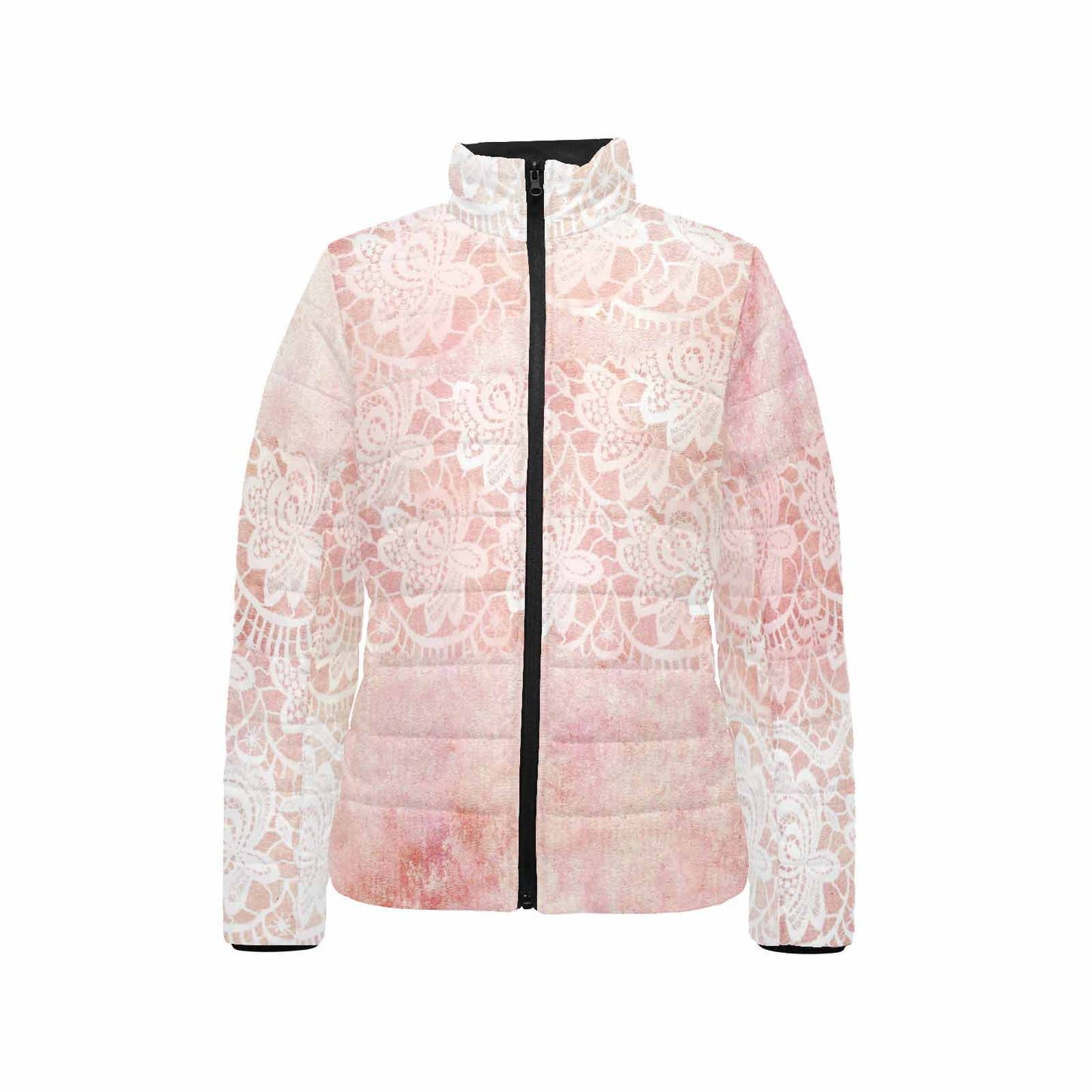 Victorian Lace print womens padded quilted jacket, design 38