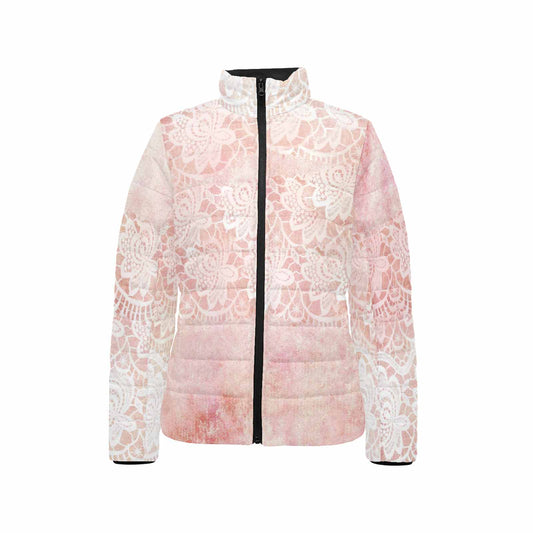 Victorian Lace print womens padded quilted jacket, design 38