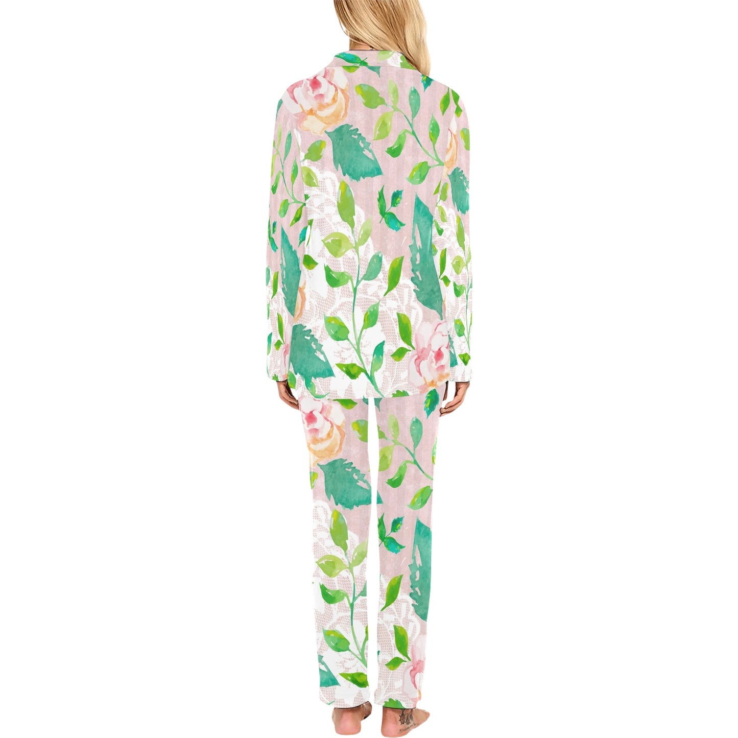 Victorian printed lace pajama set, design 21 Women's Long Pajama Set (Sets 02)