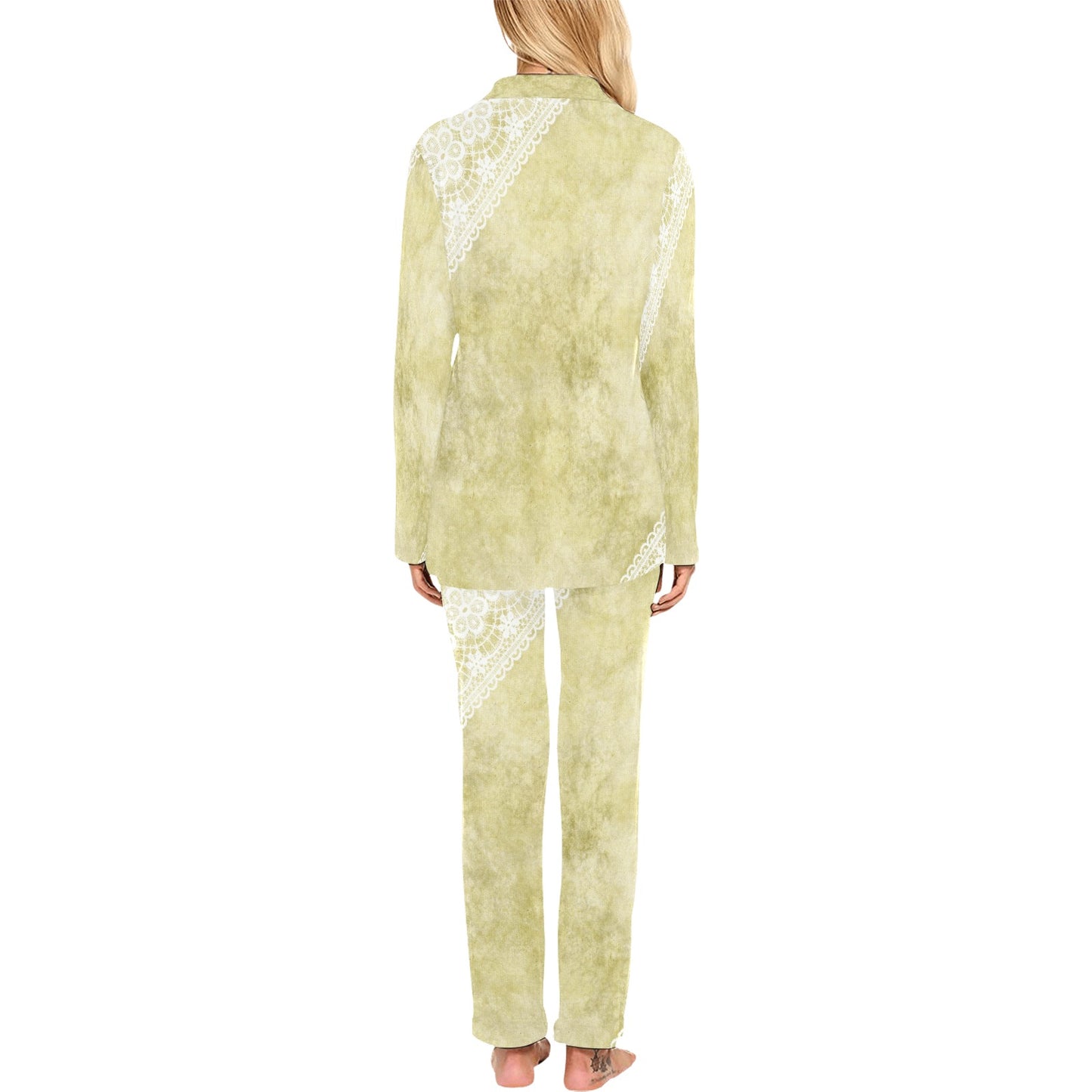 Victorian printed lace pajama set, design 43 Women's Long Pajama Set (Sets 02)