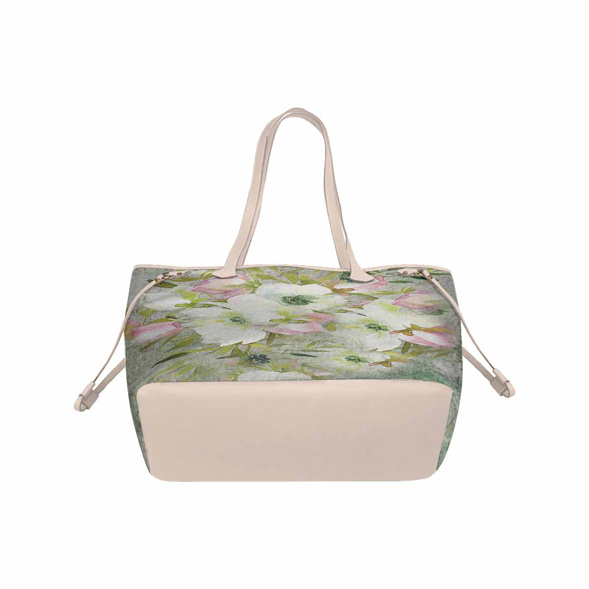Vintage Floral Handbag, Classic Handbag, Mod 1695361 Design 03, BEIGE/TAN TRIM
