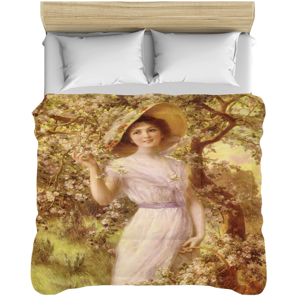 Victorian lady design comforter, twin, twin XL, queen or king, CHERRY BLOSSOM