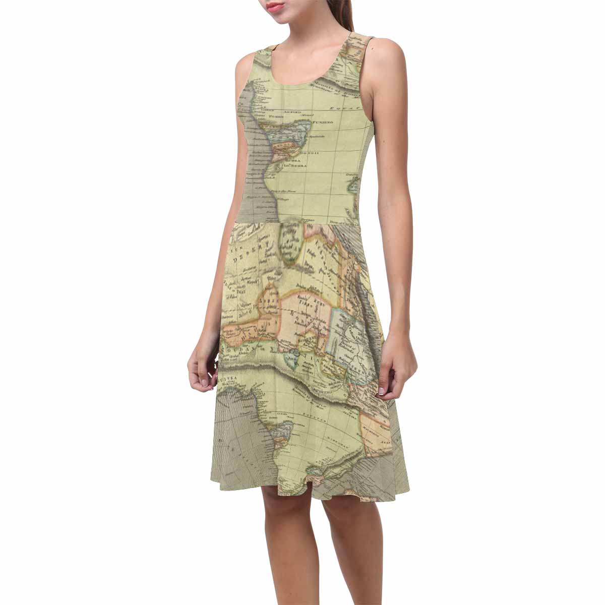 Antique Map casual summer dress, MODEL 09534, design 34