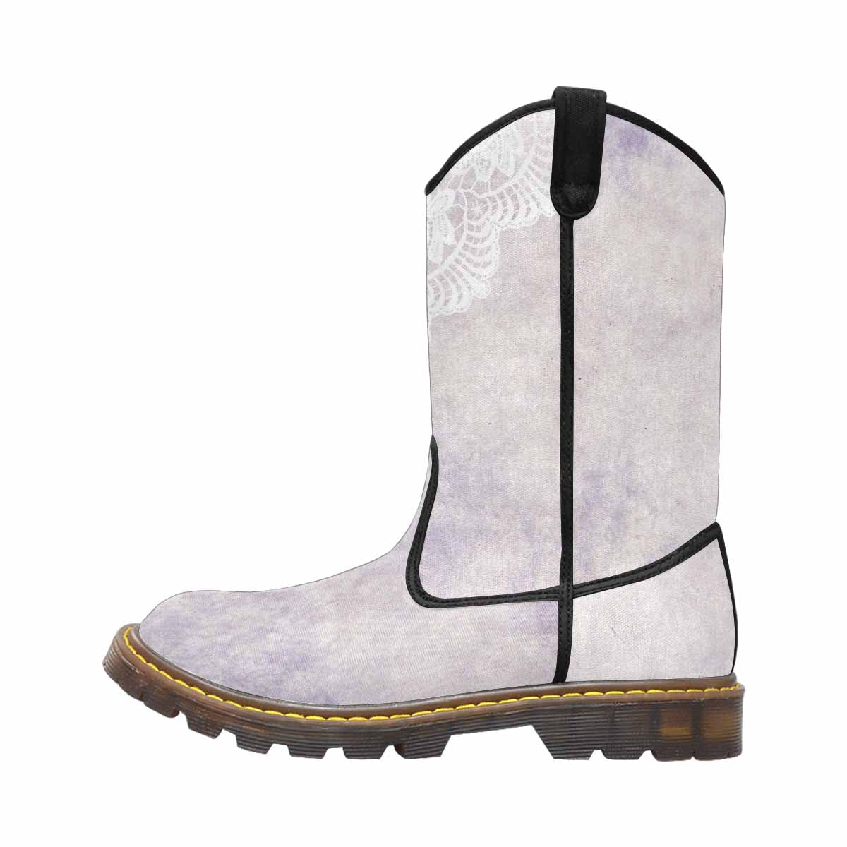 Victorian lace print, western lumber boots, design 40