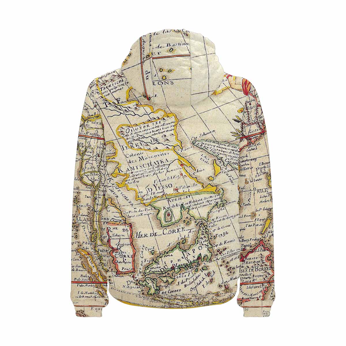 Antique Map design, mens lightweight, warm, quilted hooded bomber jacket, design, 10