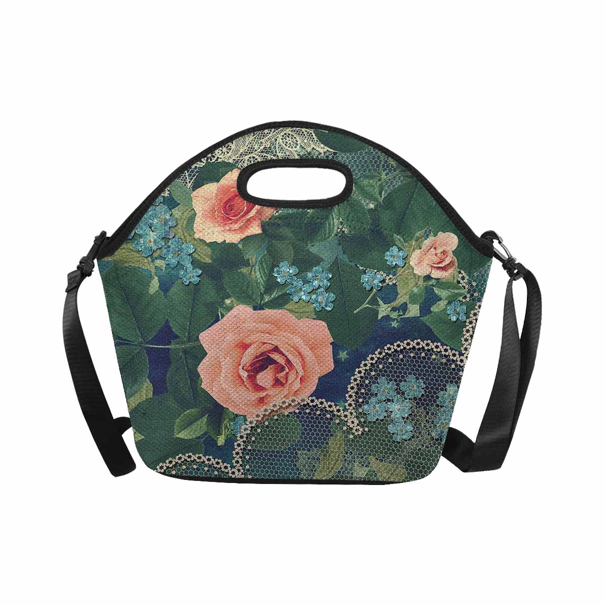 Victorian lace print insulated lunch bag, design 01