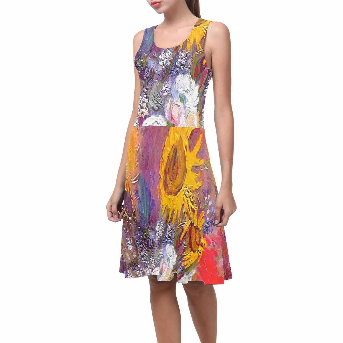 Vintage floral short summer flare dress,  XS to 3XL plus size, model D09534 Design 54