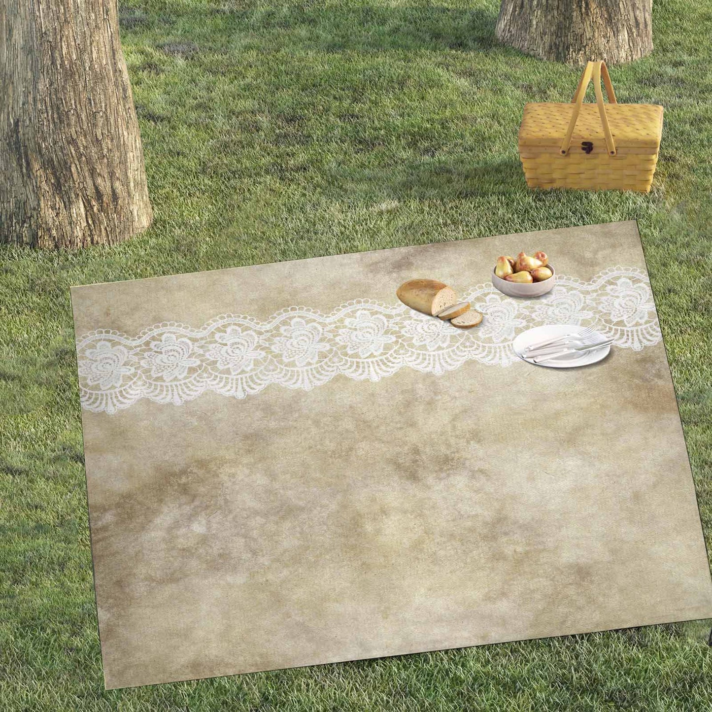 Victorian lace print waterproof picnic mat, 69 x 55in, design 28