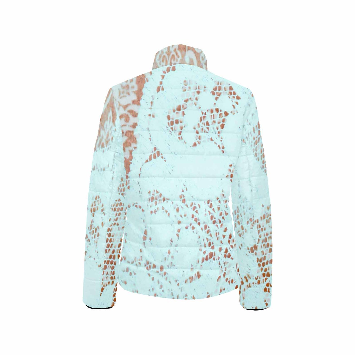 Victorian Lace print womens padded quilted jacket, design 23