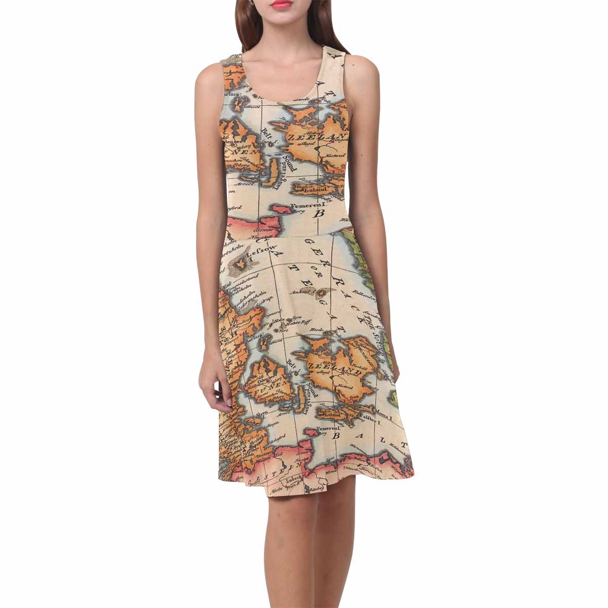 Antique Map casual summer dress, MODEL 09534, design 28