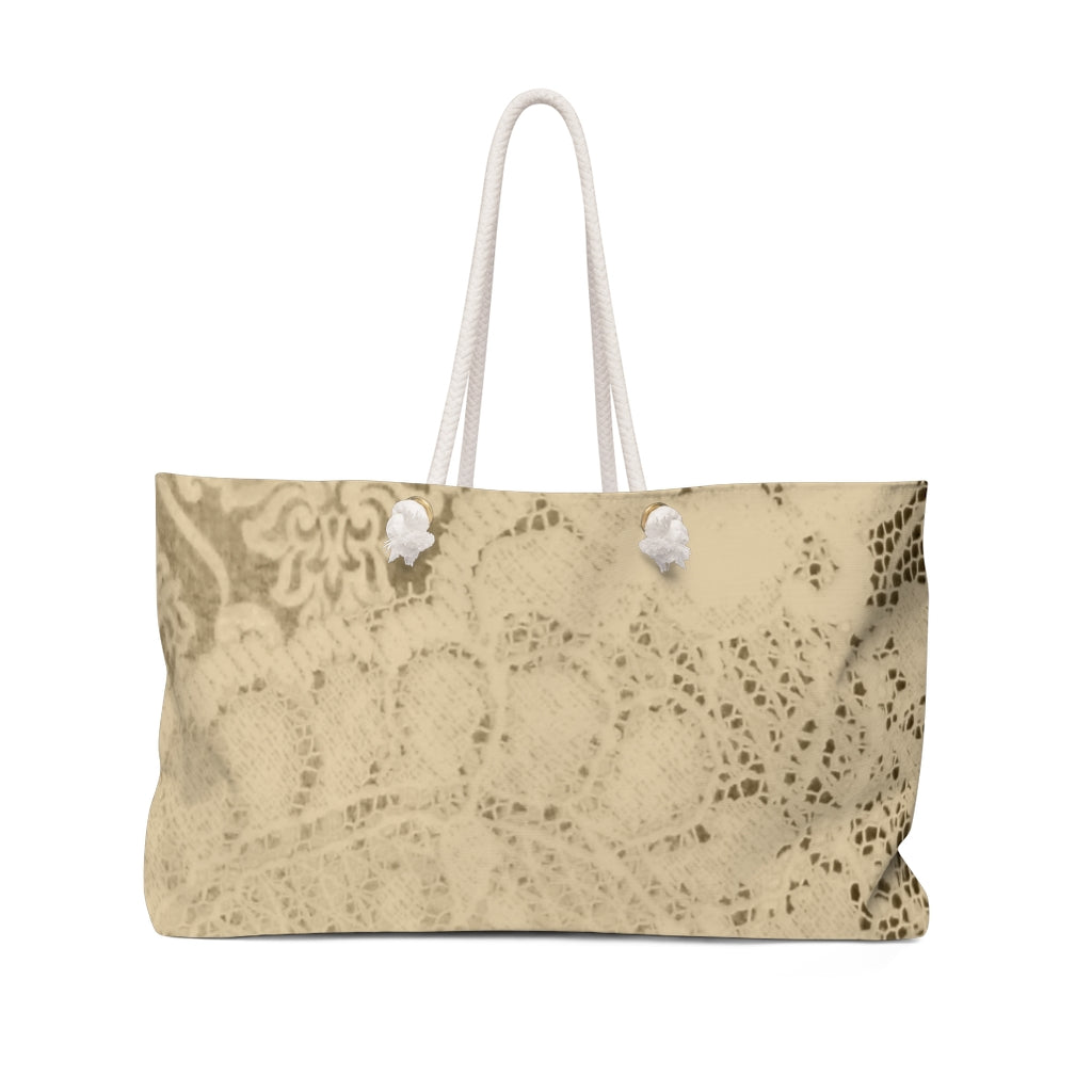 Victorian lace print weekender bag, large, design 26