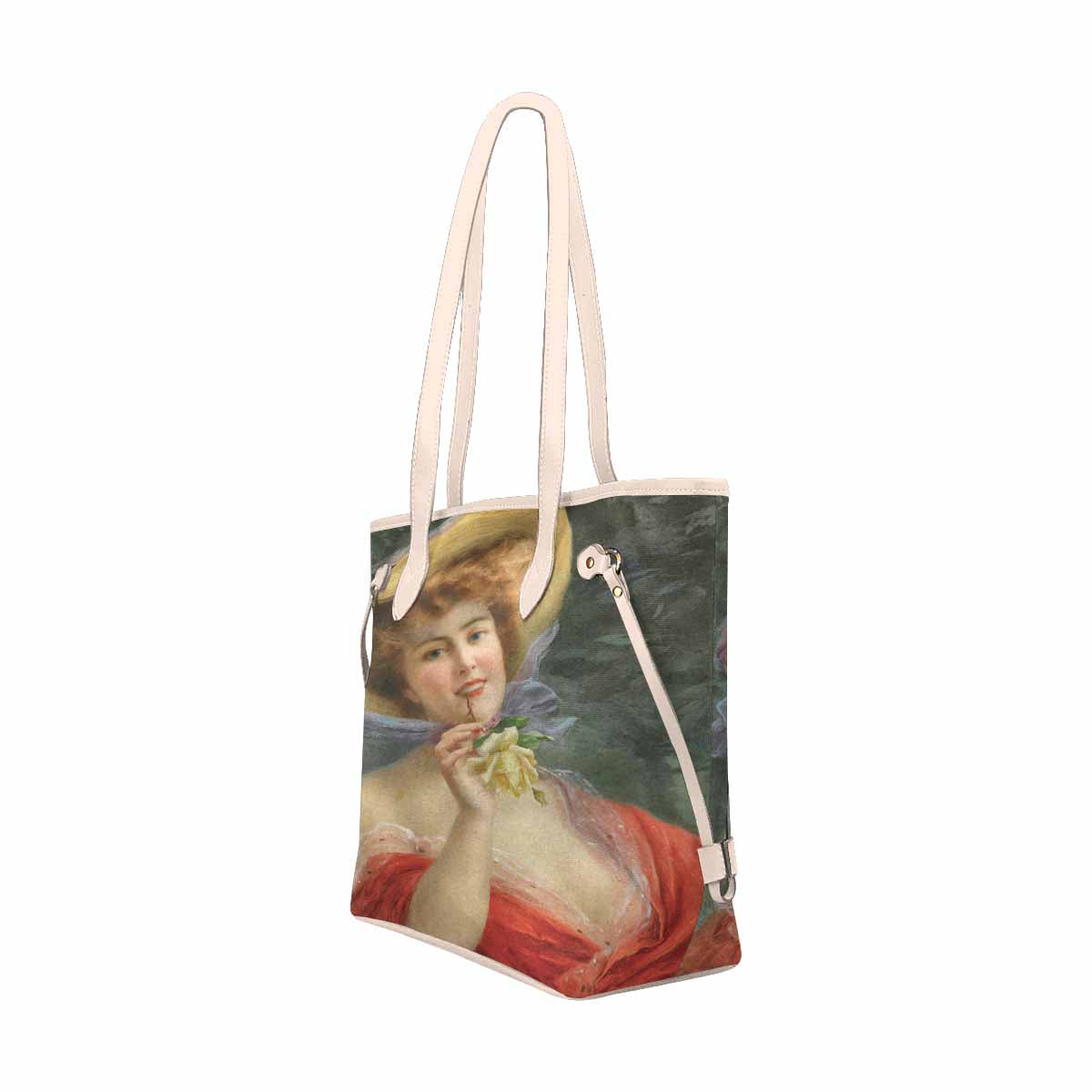 Victorian Lady Design Handbag, Model 1695361, Young Girl With A Rose, BEIGE/TAN TRIM