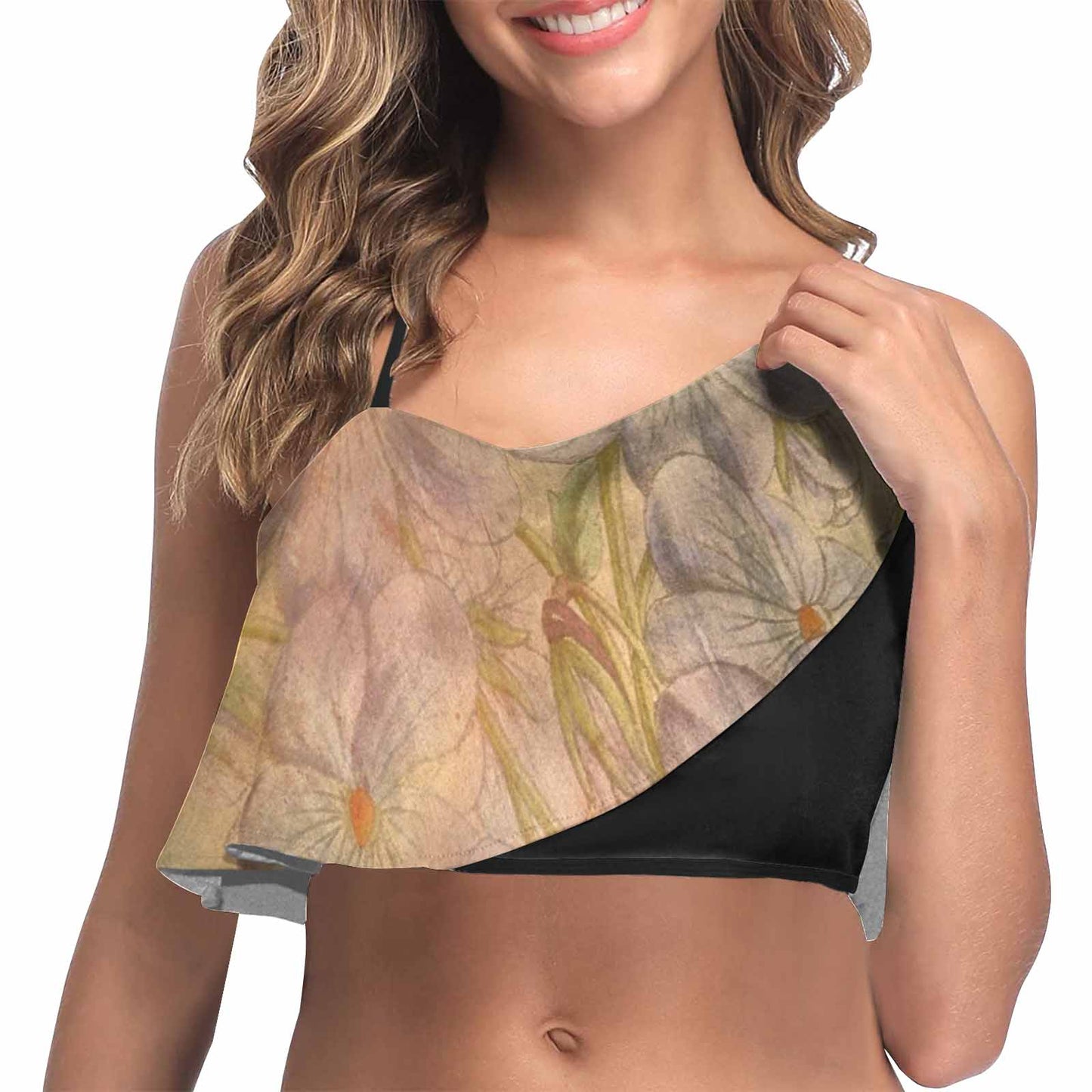Vintage floral flounce bikini top, Design 13xx