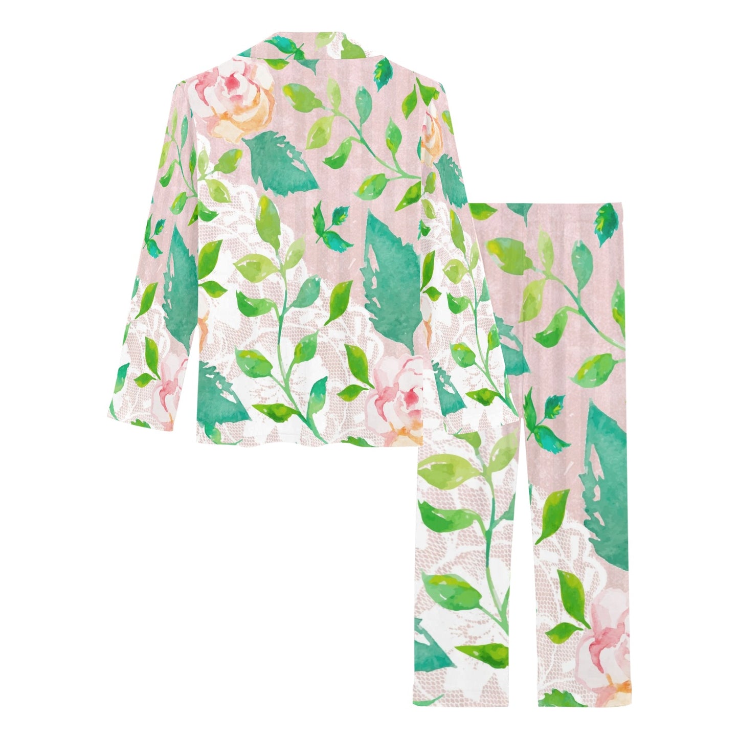 Victorian printed lace pajama set, design 21 Women's Long Pajama Set (Sets 02)