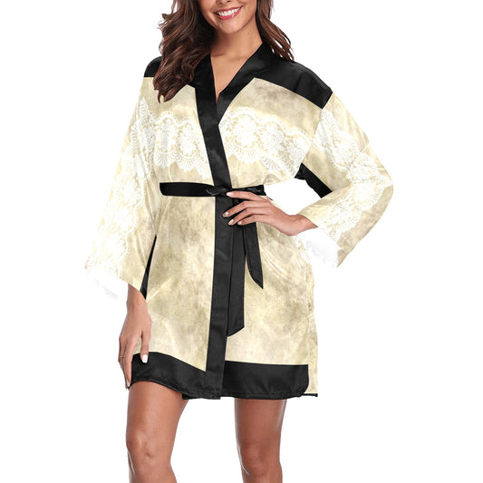 Victorian Lace Kimono Robe, Black or White Trim, Sizes XS to 2XL, Design 28
