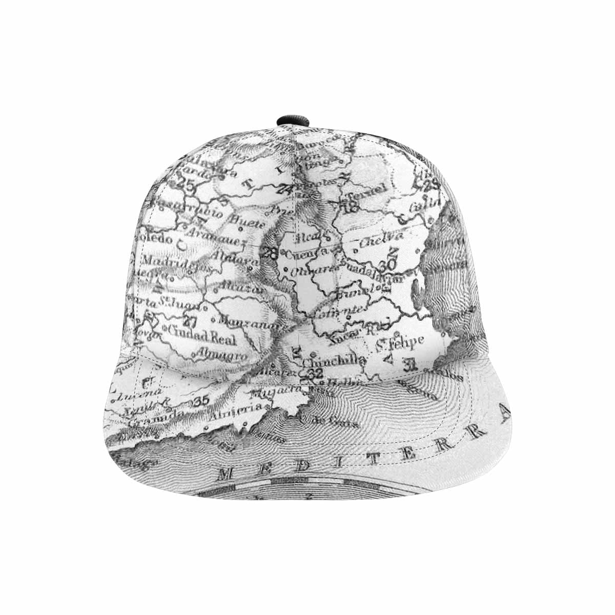 Antique Map design mens or womens deep snapback cap, trucker hat, Design 14