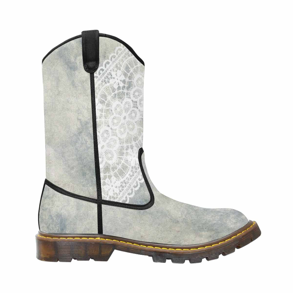 Victorian lace print, western lumber boots, design 36