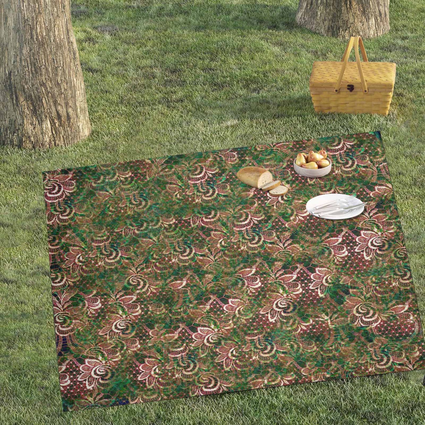 Victorian lace print waterproof picnic mat, 69 x 55in, design 34