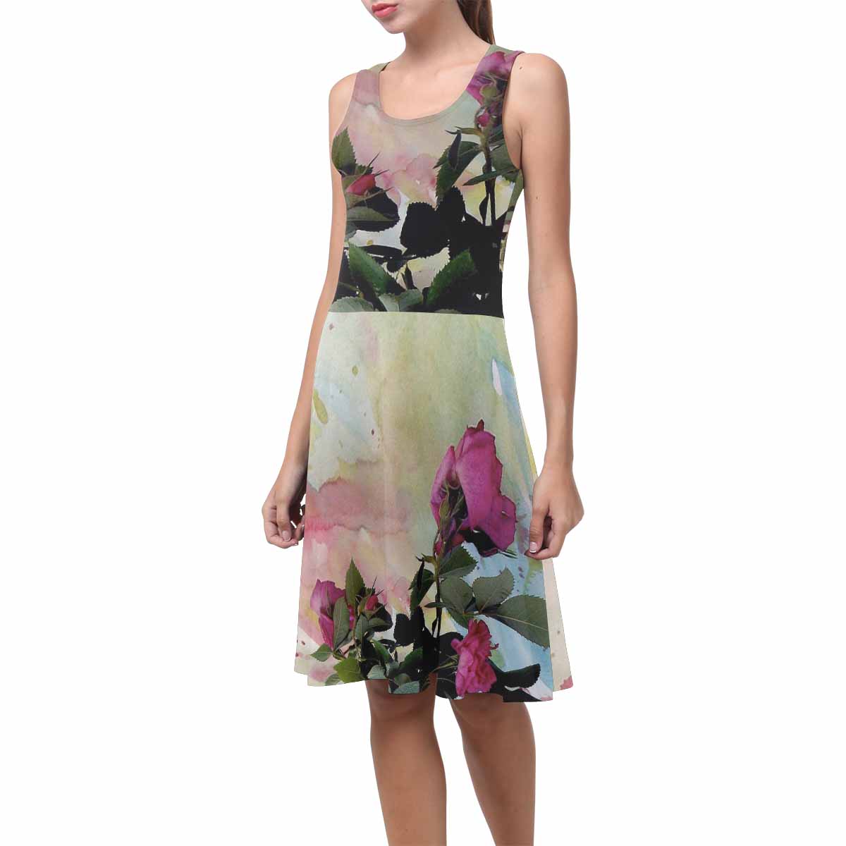 Vintage floral short summer flare dress,  XS to 3XL plus size, model D09534 Design 21