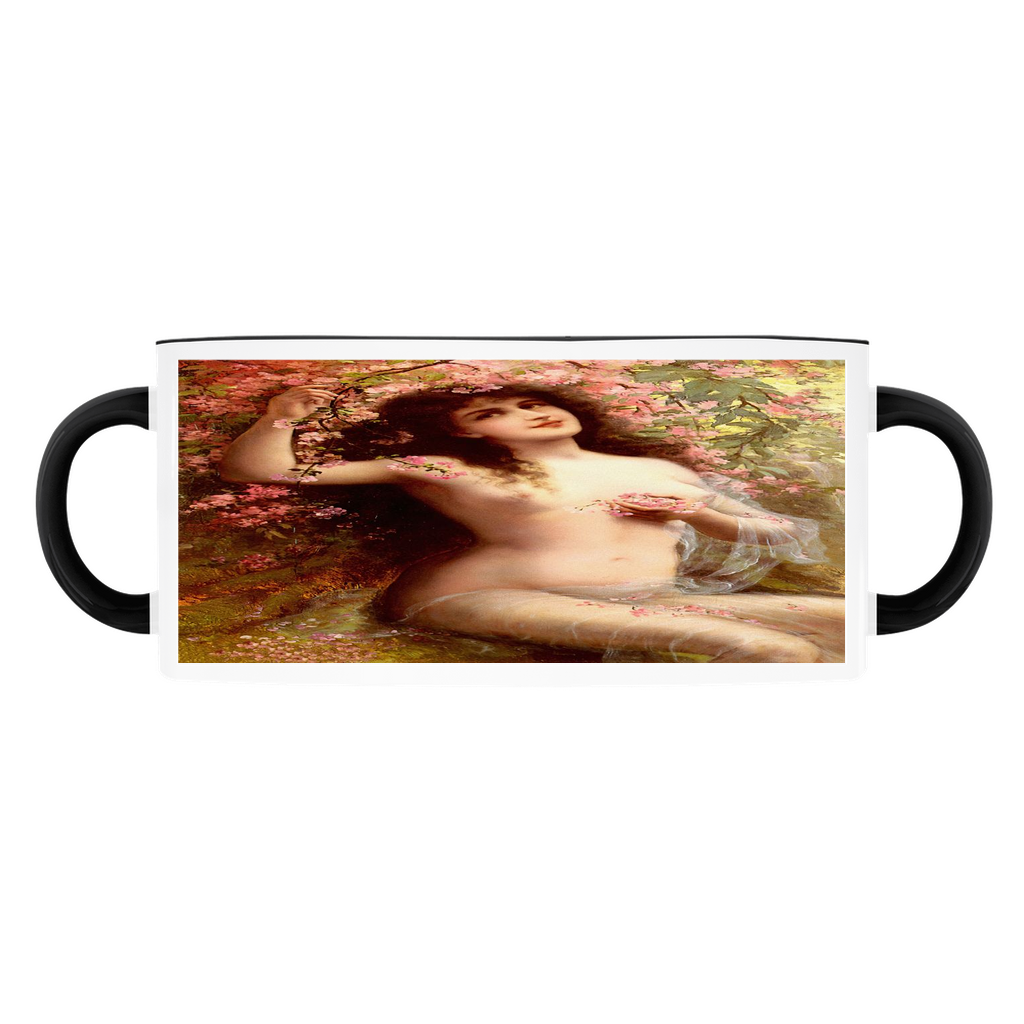 Victorian lady design ceramic mugs, various inside colors, Among the Blossoms