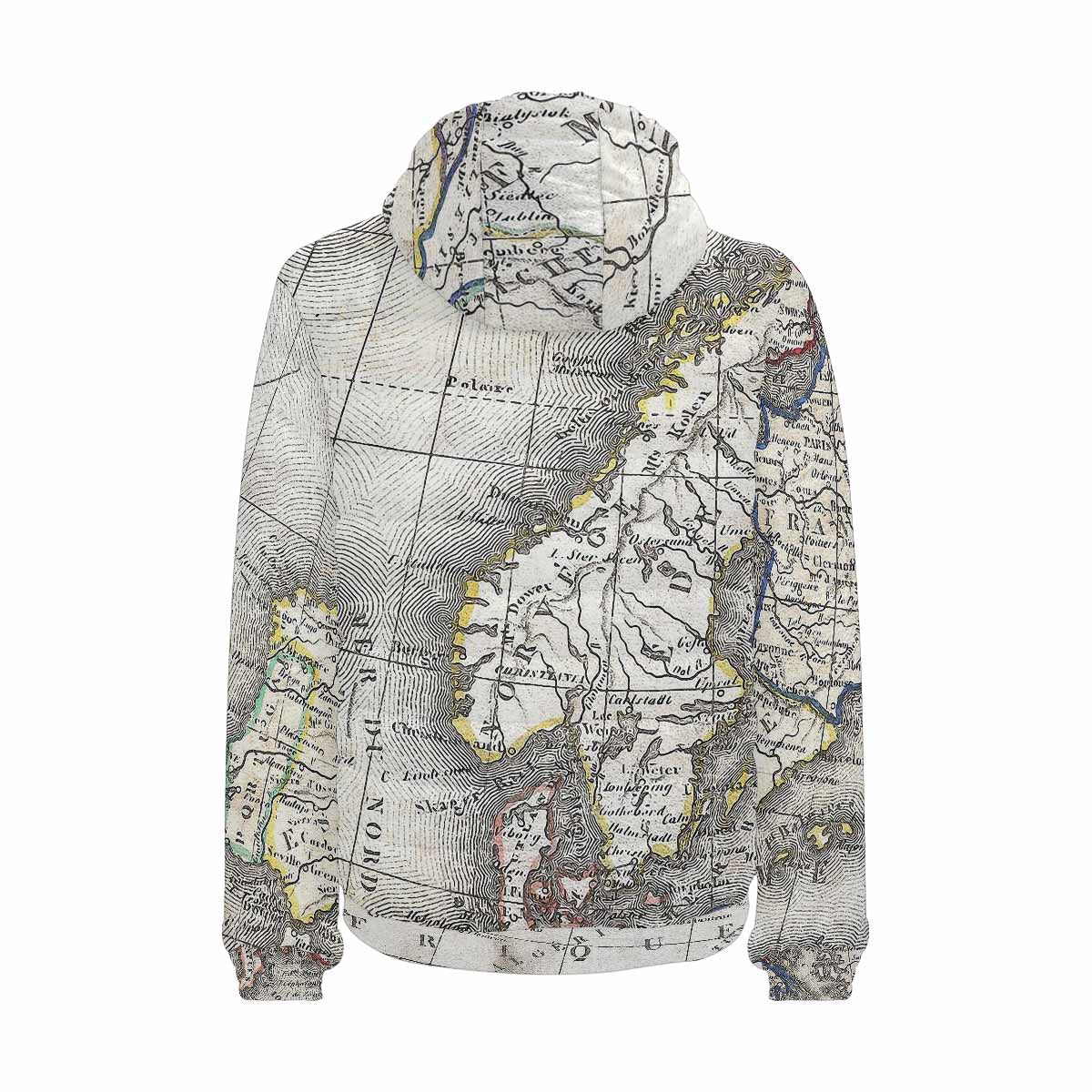 Antique Map design, mens lightweight, warm, quilted hooded bomber jacket, design, 36