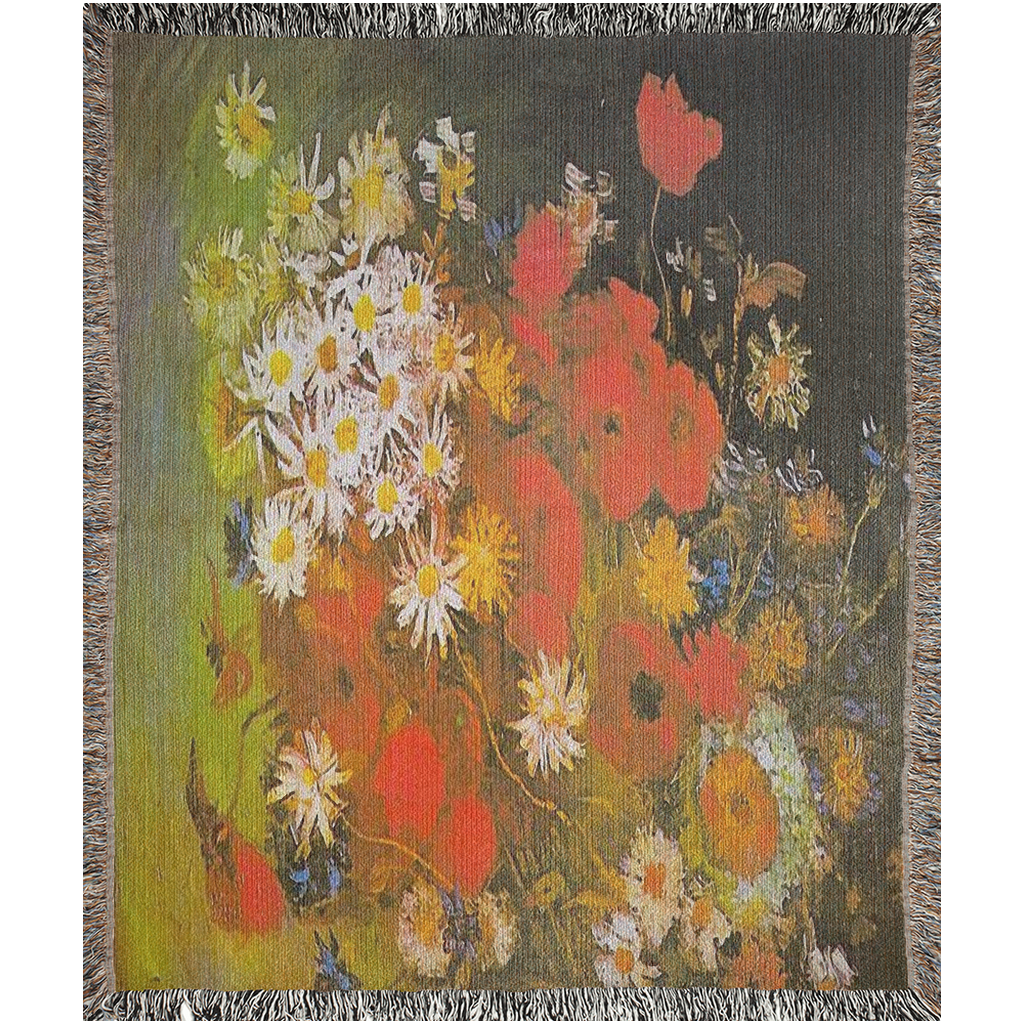100% cotton Vintage Floral design woven blanket, 50 x 60 or 60 x 80in, Design 60