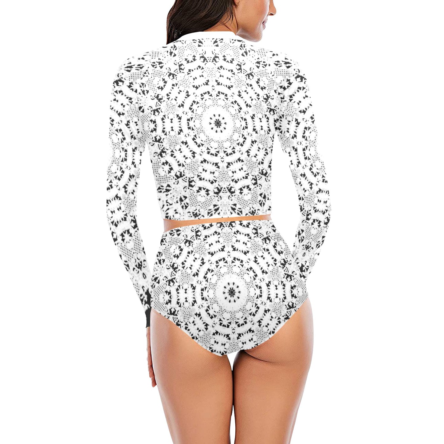 Victorian printed lace, long sleeve 2pc swimsuit, beachwear, design 50 Long Sleeve Bikini Set (Model S27)