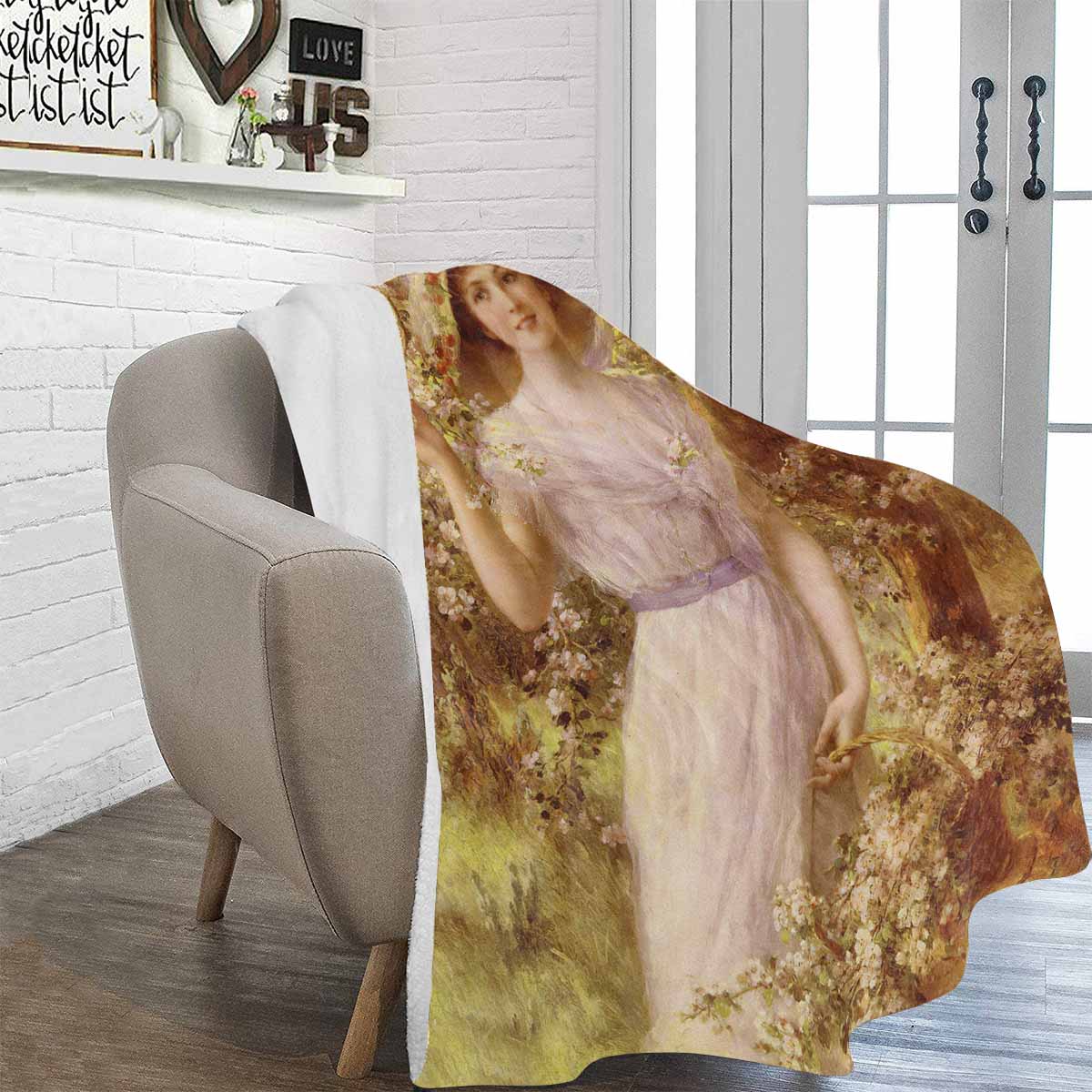 Victorian Lady Design BLANKET, LARGE 60 in x 80 in, CHERRY BLOSSOM