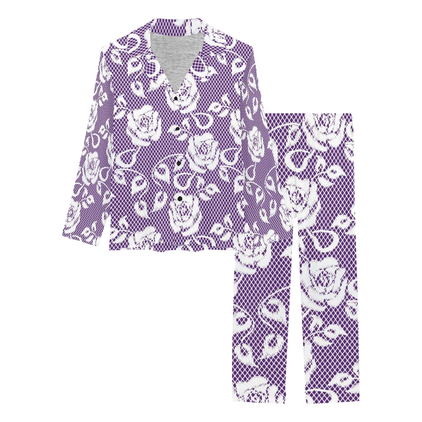 Victorian printed lace pajama set, design 18 Women's Long Pajama Set (Sets 02)