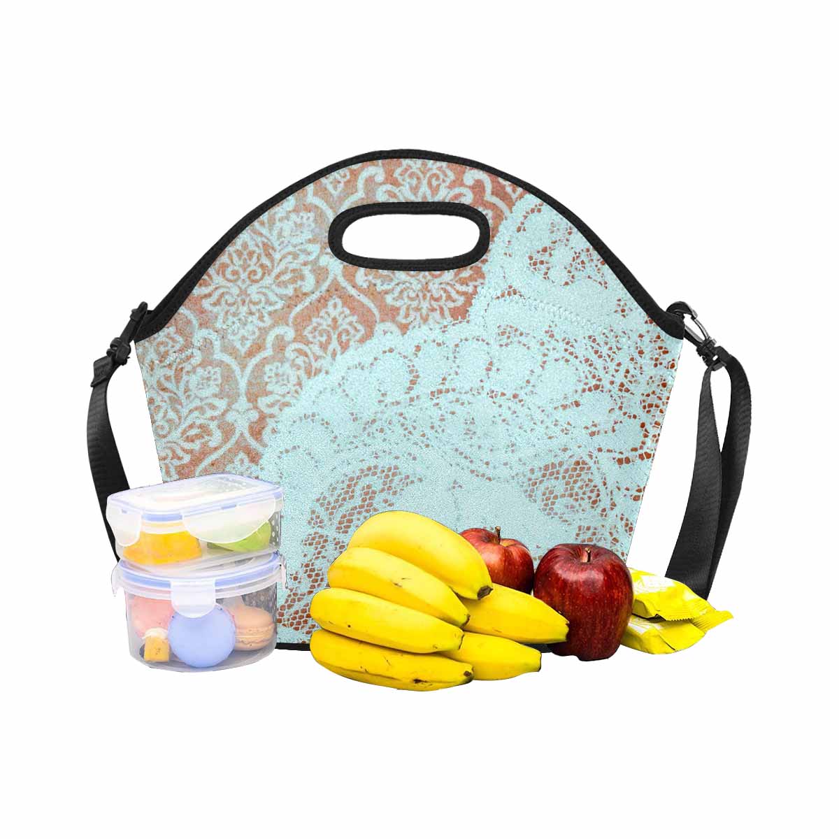 Victorian lace print insulated lunch bag, design 23