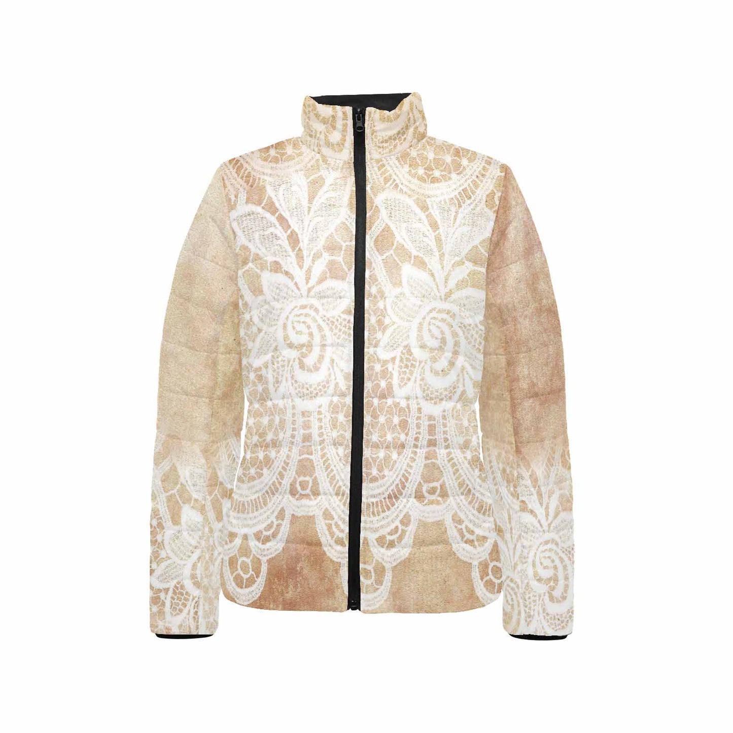 Victorian Lace print womens padded quilted jacket, design 30