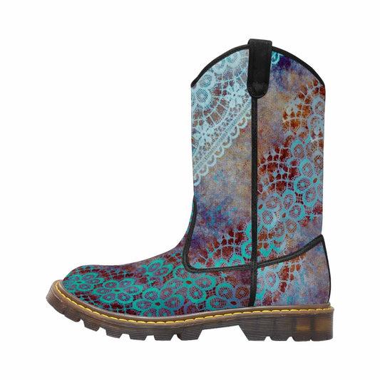 Victorian lace print, western lumber boots, design 37