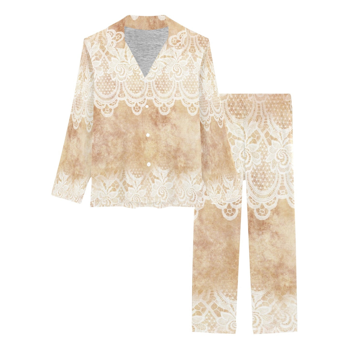 Victorian printed lace pajama set, design 30 Women's Long Pajama Set (Sets 02)