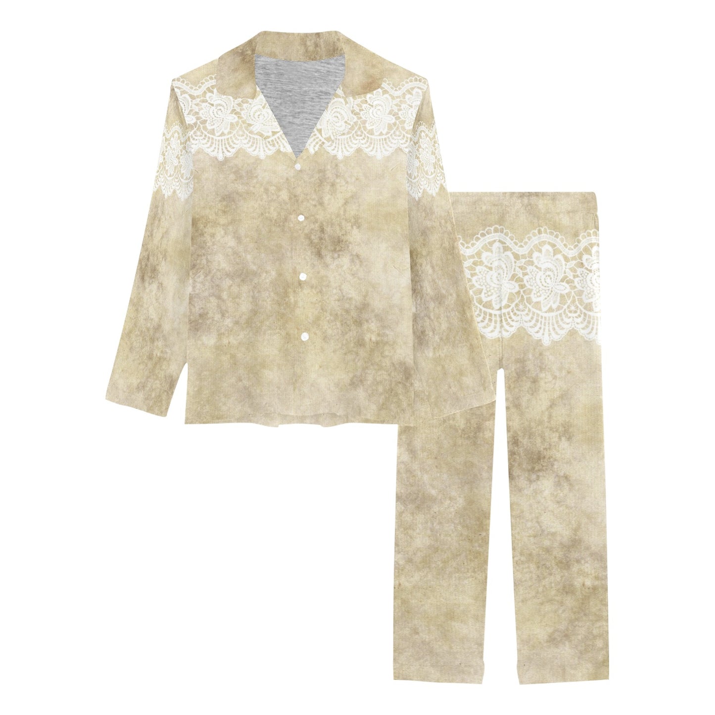 Victorian printed lace pajama set, design 28 Women's Long Pajama Set (Sets 02)