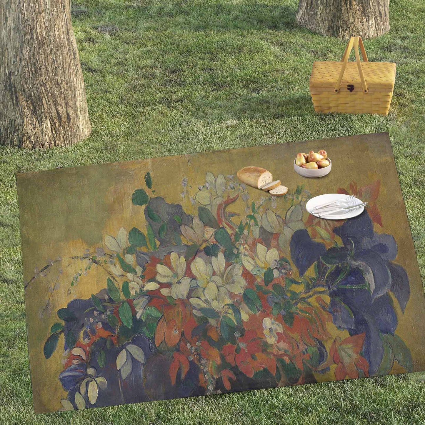 Vintage Floral waterproof picnic mat, 81 x 55in, Design 10