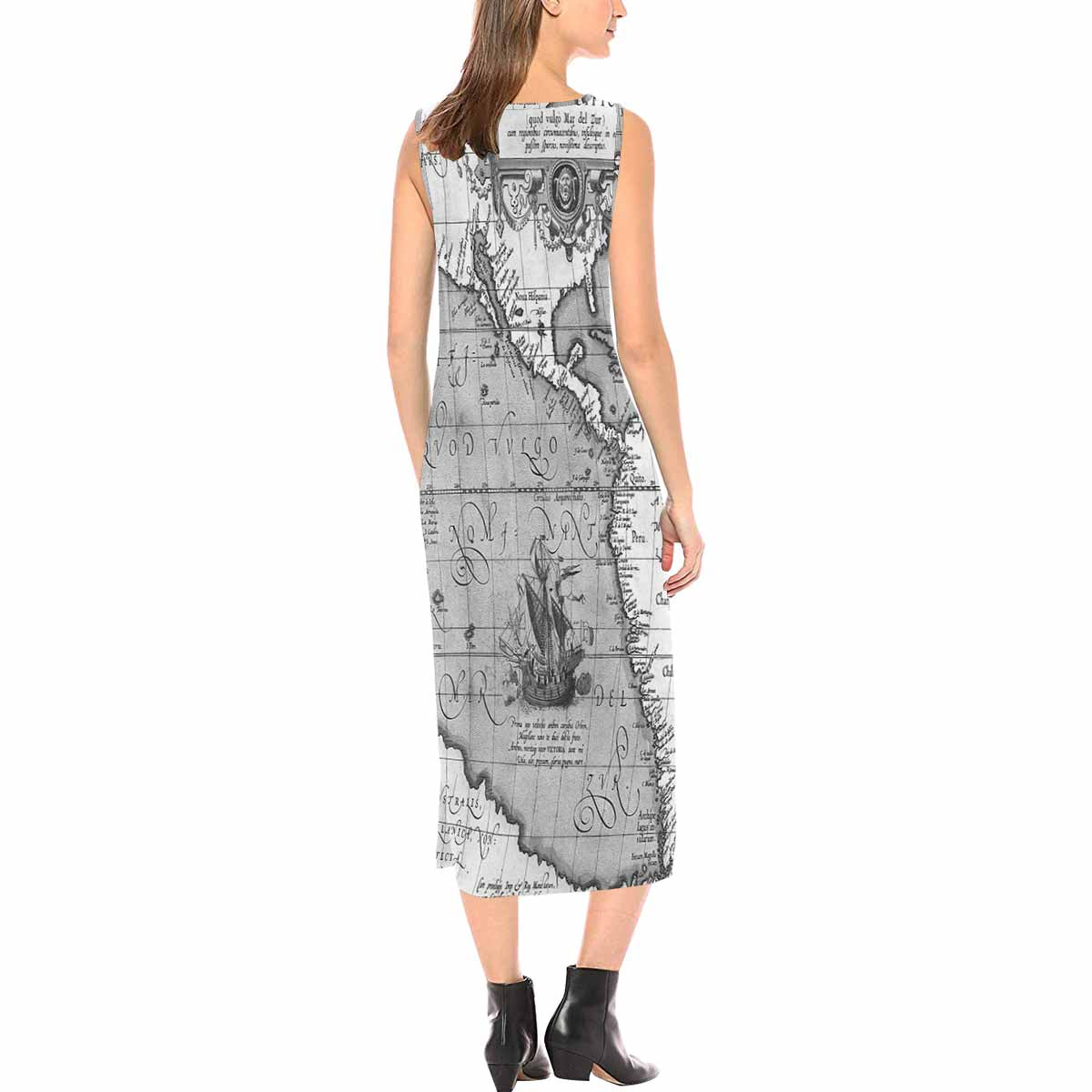 Antique Map chic long dress, Design 39