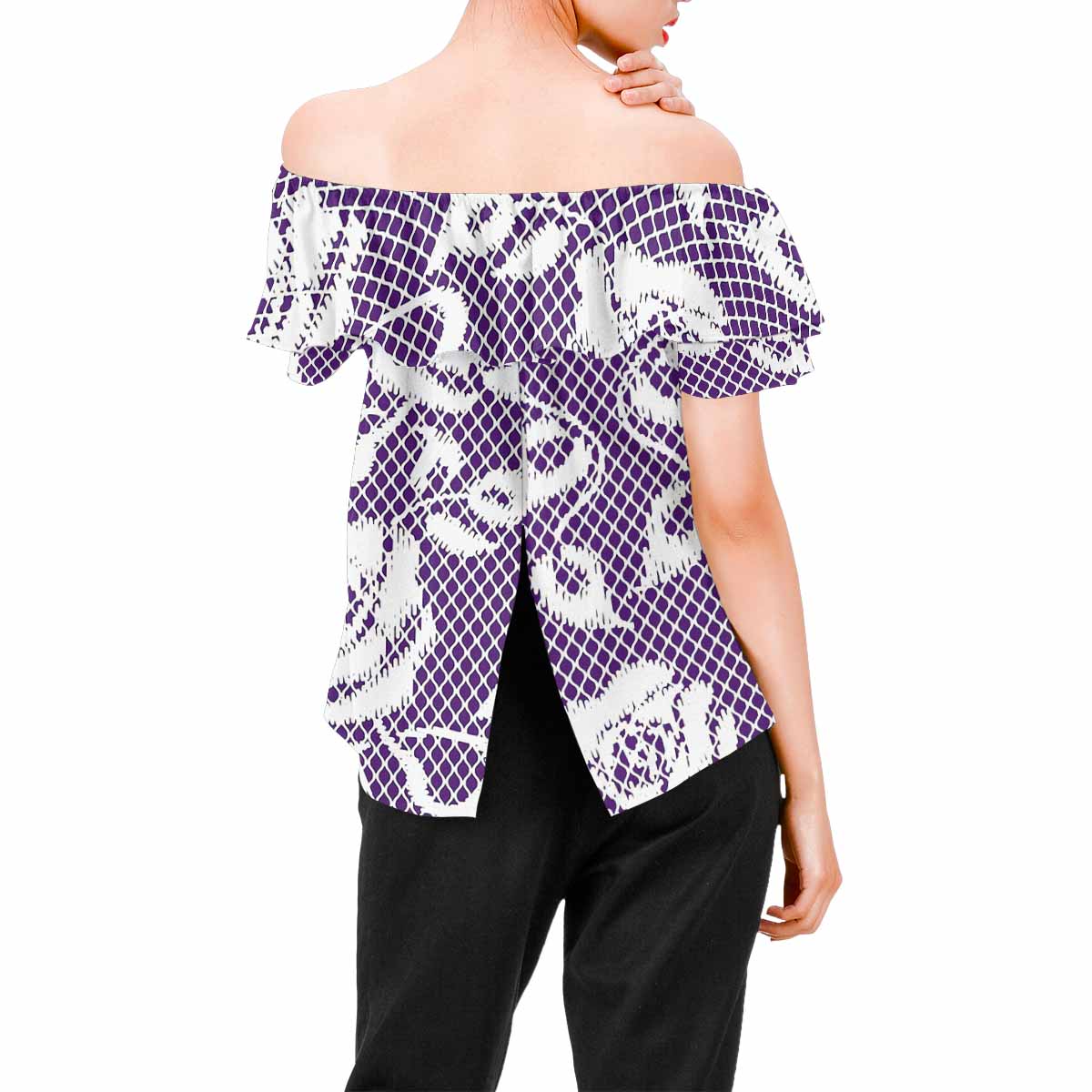 Victorian Lace print Chiffon Blouse, design 18