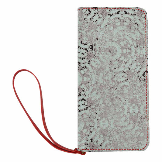 Victorian lace print womens wallet, clutch purse, red trim, design 51