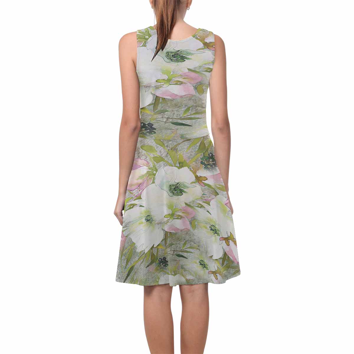 Vintage floral short summer flare dress,  XS to 3XL plus size, model D09534 Design 03