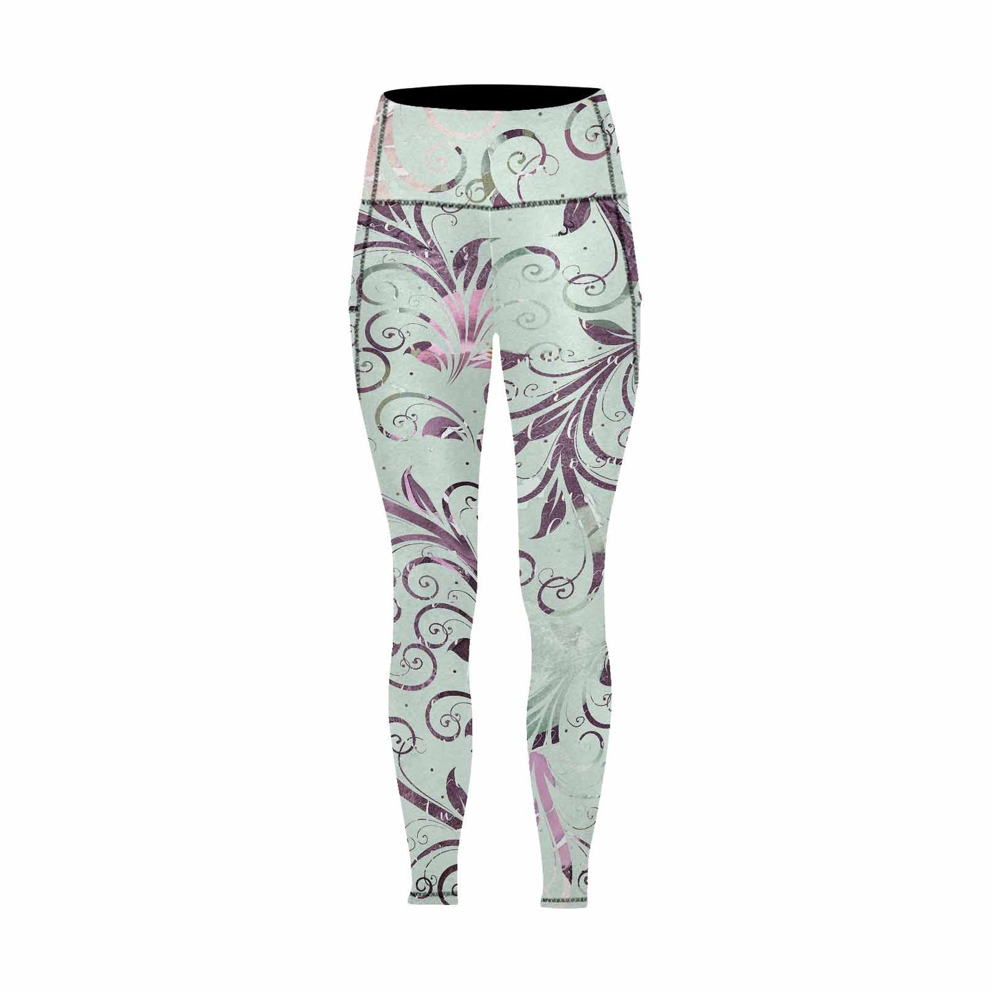 Floral 2, active wear leggings, outside surge, design 44