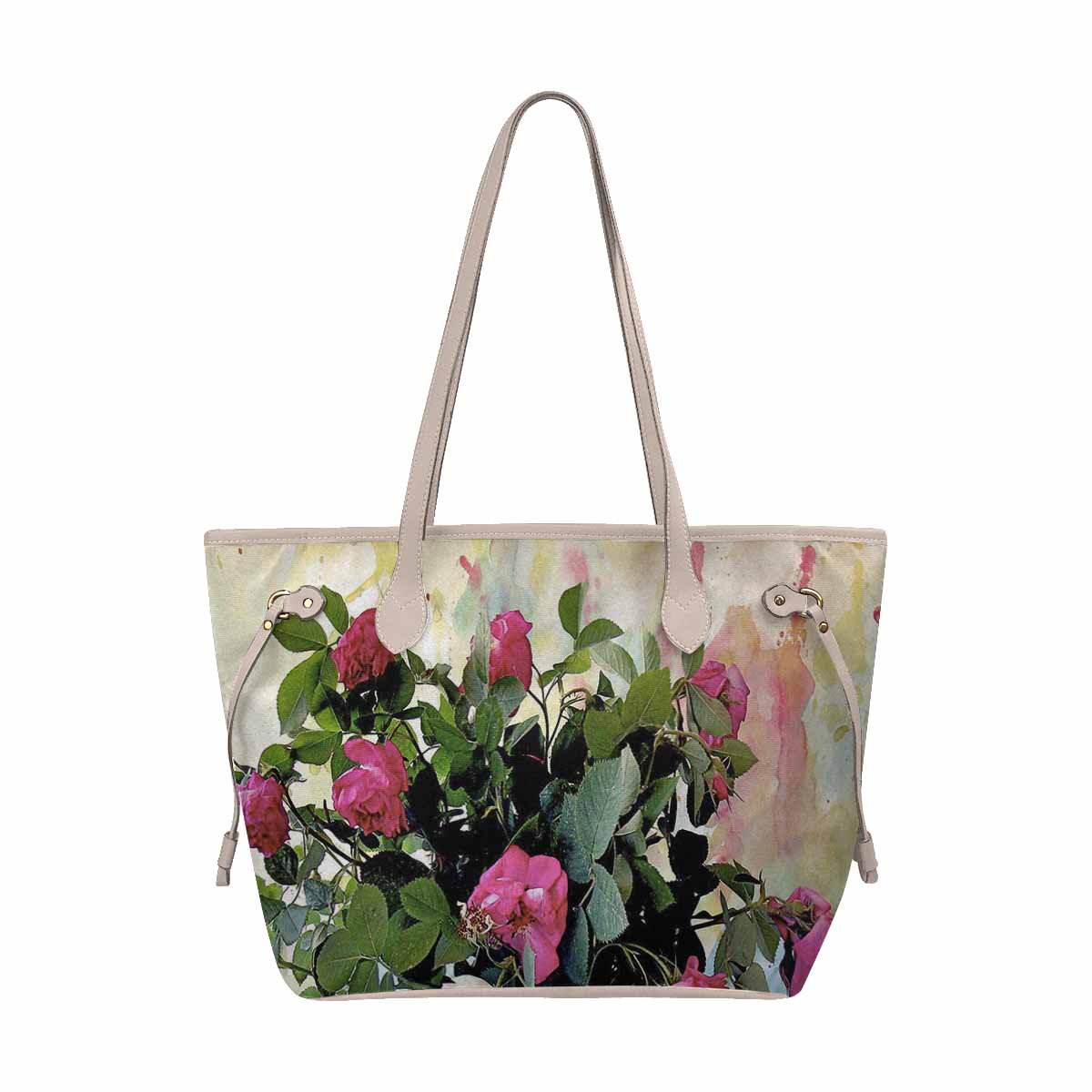 Vintage Floral Handbag, Classic Handbag, Mod 1695361 Design 22, BEIGE/TAN TRIM
