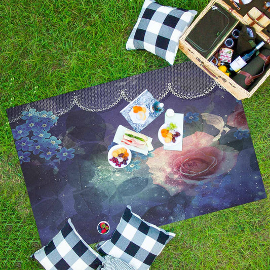Victorian lace print waterproof picnic mat, 81 x 55in, design 02
