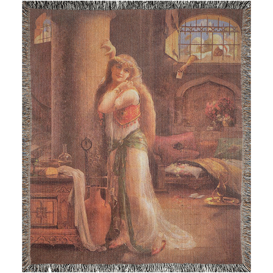 100% cotton Victorian Lady design design woven blanket, 50 x 60 or 60 x 80in, The Secret Message