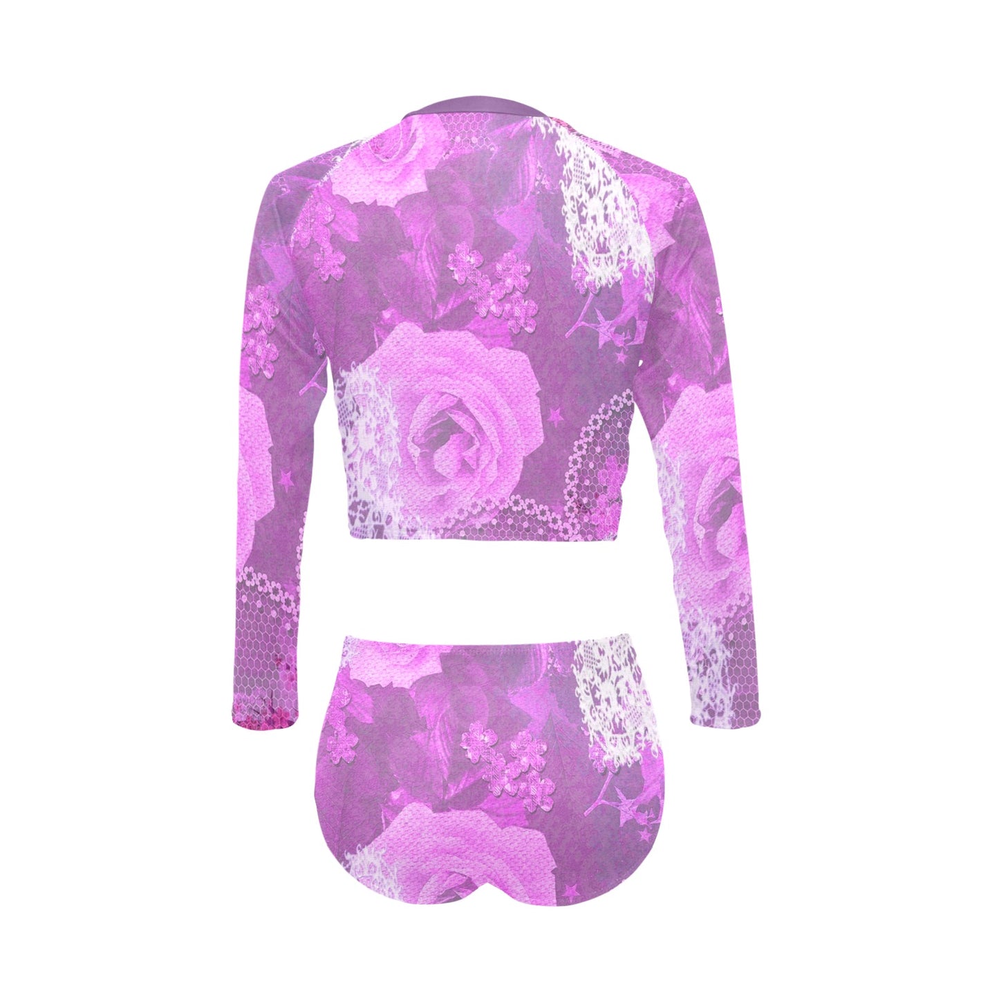 Victorian printed lace, long sleeve 2pc swimsuit, beachwear, design 03 Long Sleeve Bikini Set (Model S27)