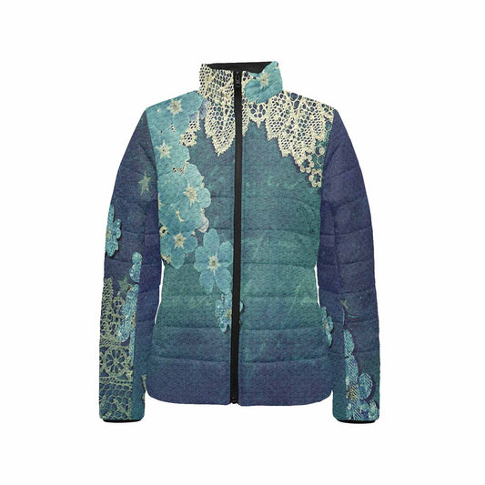 Victorian Lace print womens padded quilted jacket, design 04