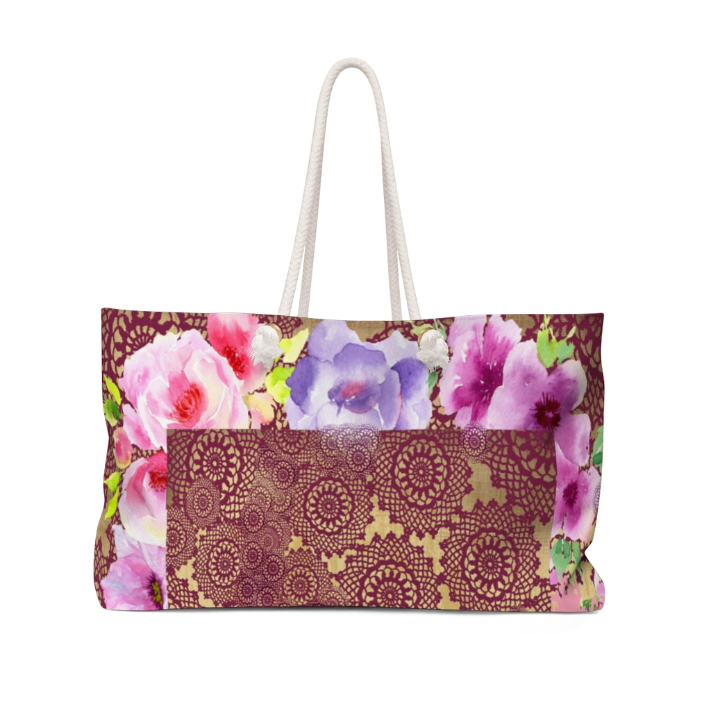 Victorian lace print weekender bag, large, design 13