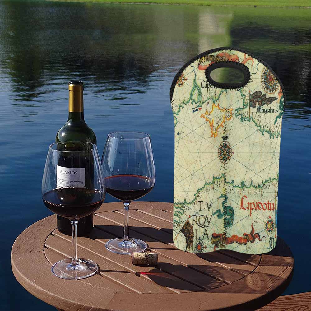 2 Bottle Antique map wine bag,Design 33