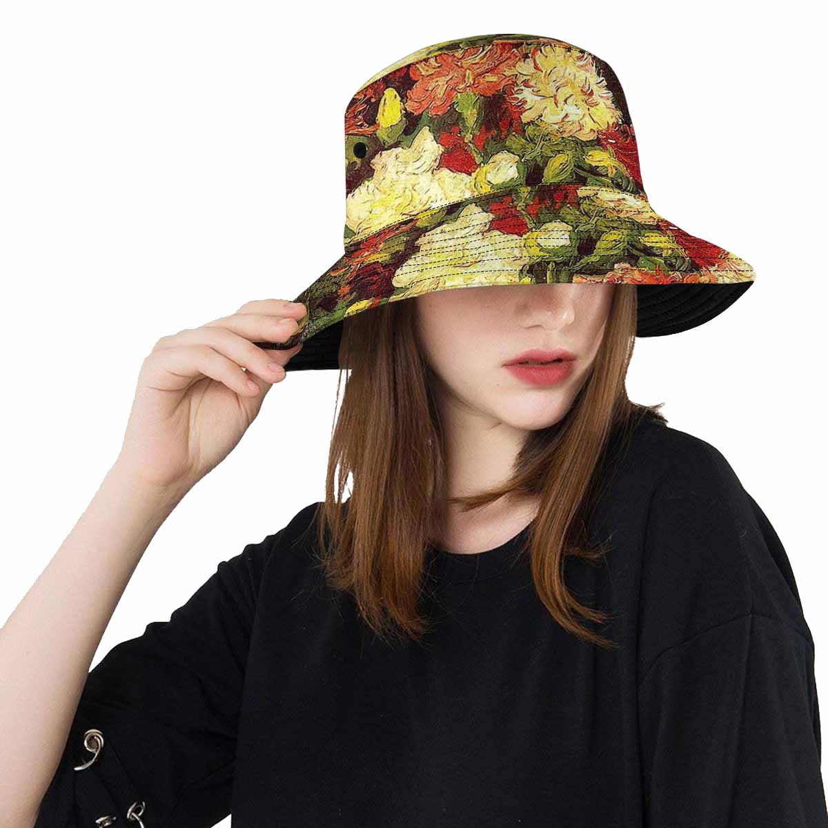 Vintage floral unisex bucket boonie Hat, outdoors hat, Design 33