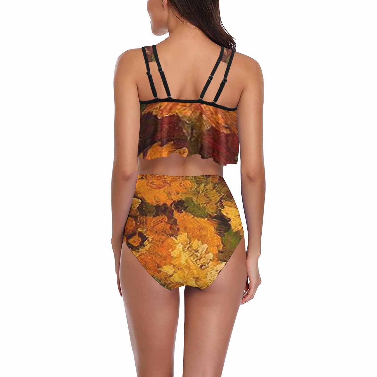 Vintage floral high waisted flounce top bikini, swim wear, Design 31